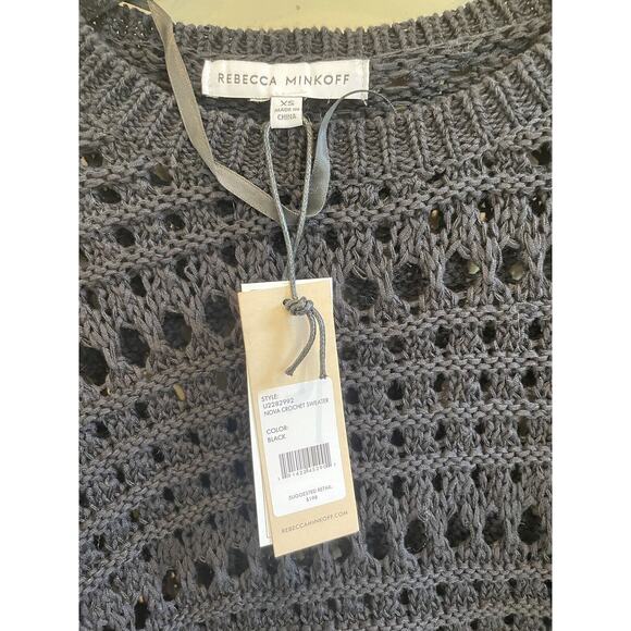Rebecca Minkoff Nova Crochet Sweater Black XS NWT $198 Cotton Blend - Picture 4 of 8